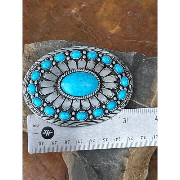 TURQUOISE LARGE CONCHO T-bird WESTERN SILVER BELT ADJUSTABLE BUCKLE MEN WOMEN - Picture 8 of 11